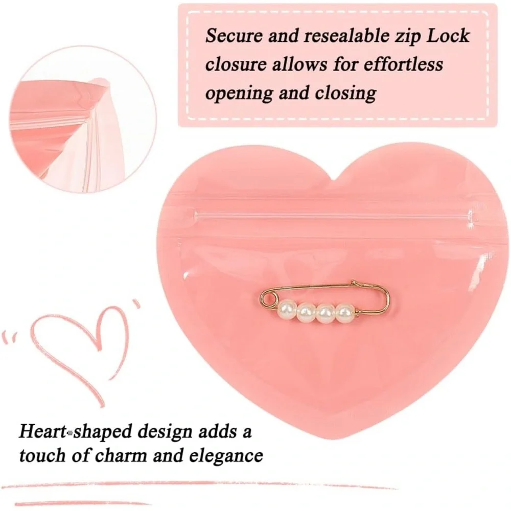 (25) Pink Heart-Shaped Resealable Bags